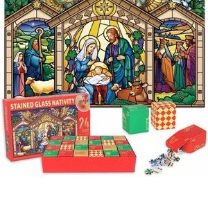 Stained Glass Nativity Puzzle Set new